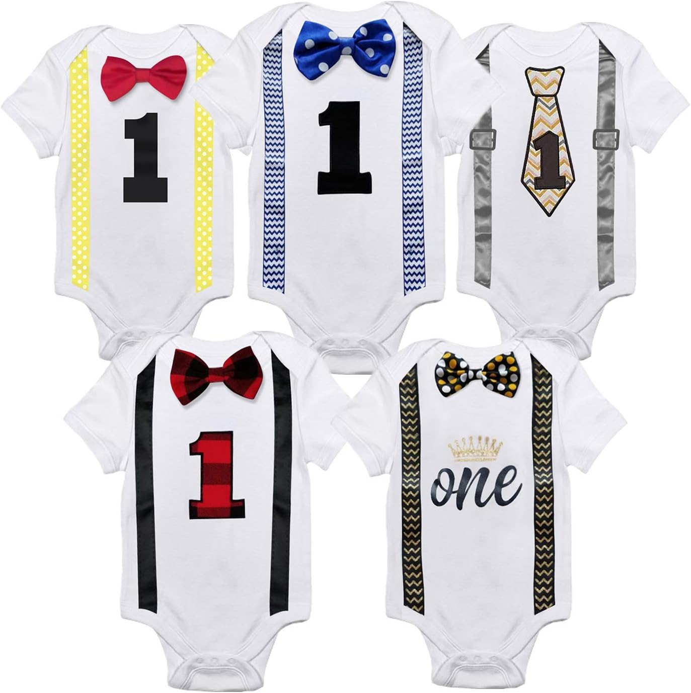 NNJXD Baby Boys' Funny First Birthday Bow Tie Infant Romper Bodysuit