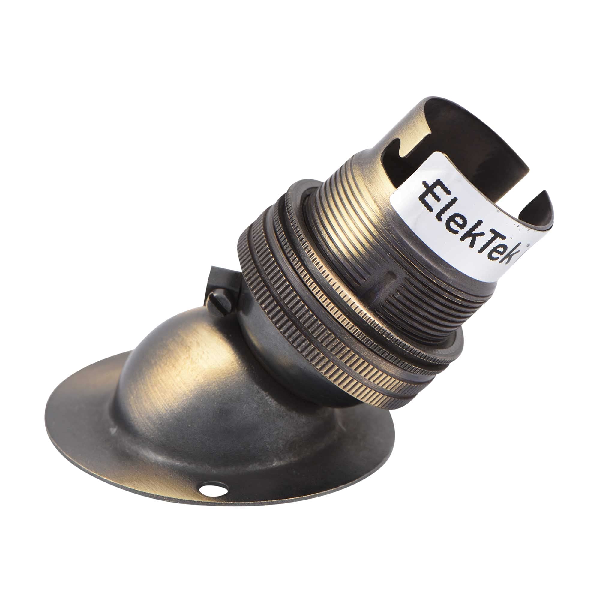ElekTek Brushed Antique Brass Angle Batten B22 BC Bayonet Cap Lamp Light Bulb Holder Socket with Shade Ring - Made in UK