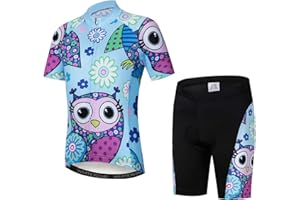 HOTLION Kids Cycling Jersey Set Short Sleeve Road Bike Mountain Shirt Top 3D Gel Padded Shorts for Girls Boys Children