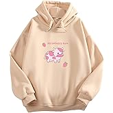 KEEVICI Pullover Sweatshirts for Women Cute Strawberry Cow Print Hoodie Casual Fuzzy Top