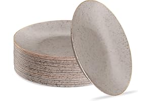 PLASTICPRO 30 Pack Disposable Plastic Plates Heavyweight Granite Look Elegant 7 inch Dinner Plates Grey with Gold Rim