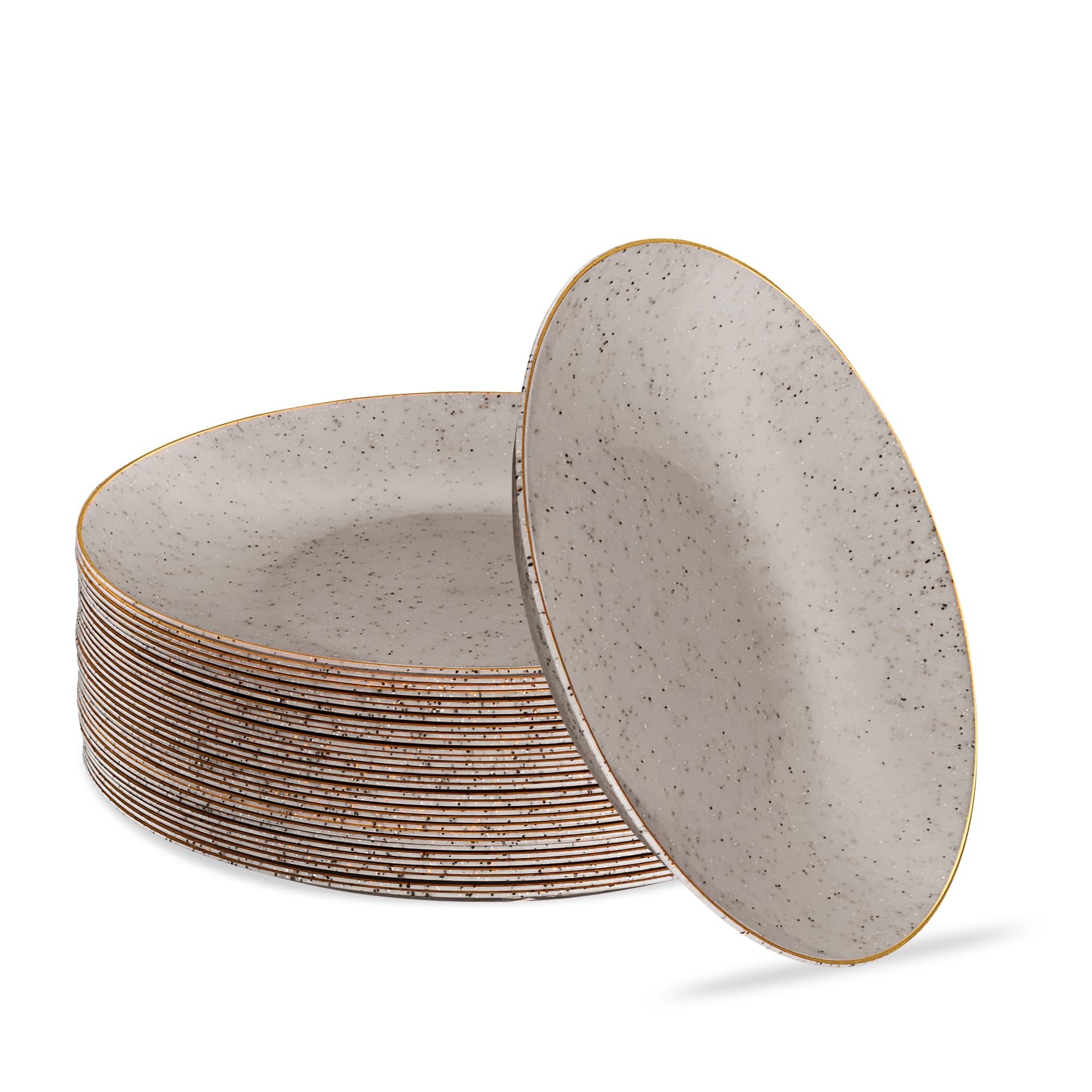 Photo 1 of PLASTICPRO 30 Pack Disposable Plastic Plates Heavyweight Granite Look Elegant 7 inch Dinner Plates Grey with Gold Rim