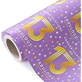 WRAPAHOLIC 13th Birthday Wrapping Paper - Mini Roll - 17 Inch x 33 Feet - Purple Gold Polka Dots Design for Birthday, Party, Holiday