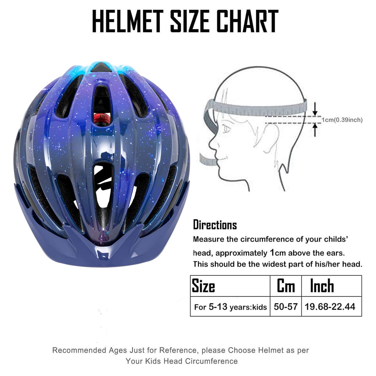 Exclusky Kids Bike Helmet with LED Light – Adjustable Multi-Sport Youth Helmet for Boys & Girls, Ages 5-12, Fits 50-57cm, Cycling Safety Gear