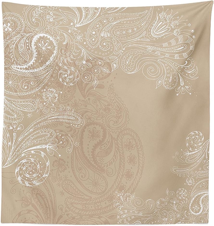 Amazon.com: vipsung Beige Decor Tablecloth Hand Drawn Swirling Floral