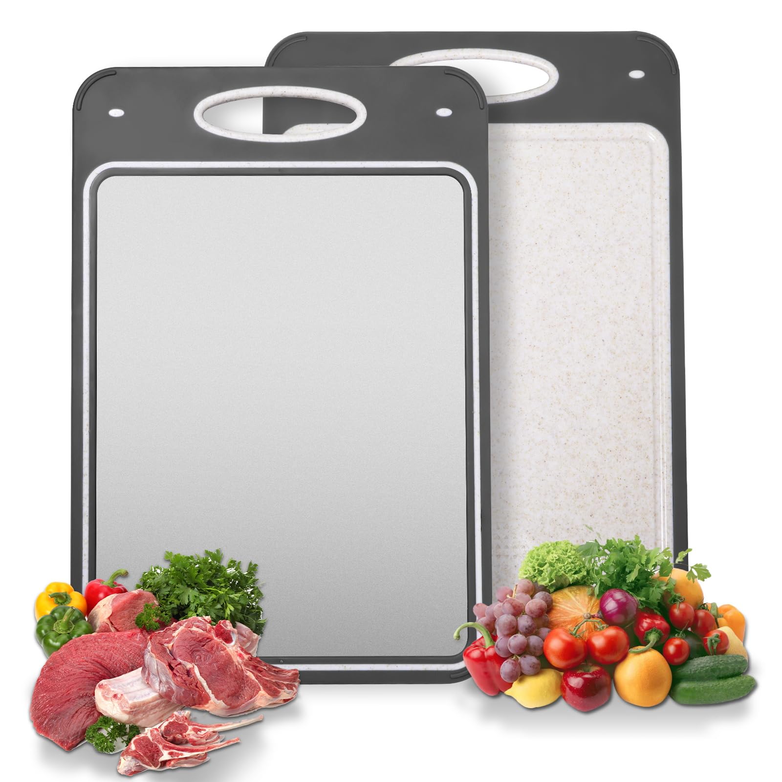 Photo 1 of KatuChef Pure Cut 100% Titanium Cutting Boards for Kitchen – Double Sided for Meat/Fish & Wheat Straw PP for Fruits/Vegetables | Non-Toxic, Dishwasher Safe, Hygienic, Easy Clean Chopping Board