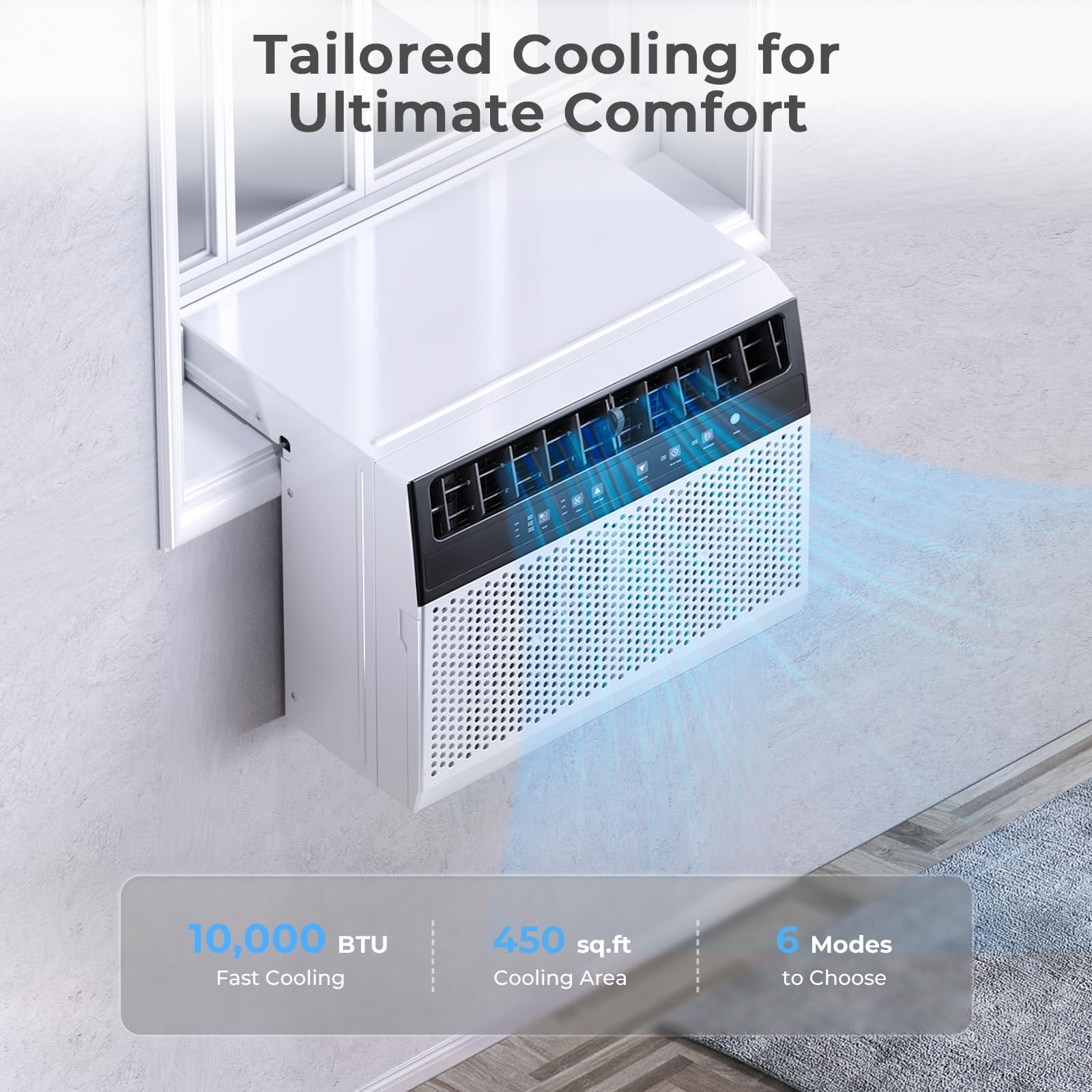 U-Shaped Air Conditioner Window Unit, 10000BTU Window AC Unit Cools up to 450 Sq. Ft, 6 Modes, Saddle Window AC Units with Full Window View, Energy Saving, Installation Kit Included, CEER11