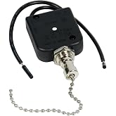 Gardner Bender GSW-35 Electrical All Angle Pull Chain Switch, SPST, ON-OFF, 6 A/125V AC, 6 inch Wire Terminal,Nickel / Black