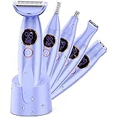 Karrte 5-in-1 Electric Razor for Women's Pubic Hair, Painless Body Shaver and Facial Epilator, Hair Removal for Face, Bikini Trimmer for Women's Private Area Purple