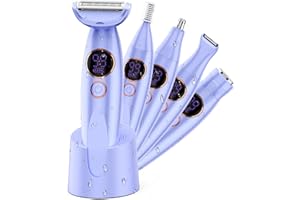 Karrte 5-in-1 Electric Razor for Women's Pubic Hair, Painless Body Shaver and Facial Epilator, Hair Removal for Face, Bikini Trimmer for Women's Private Area Purple