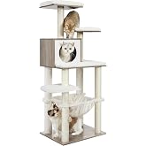 Feandrea Cat Tree, 56.3-Inch Contemporary Cat Tower, Multi-Level Condo | Ultra-Soft Plush, Scratching Posts, Hammock, Removable, Washable Cushions, Heather Greige, CAEN Collection UPCT164G01
