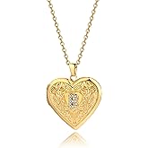 Badu Gold Initial A-Z Necklace for Women Heart Photo Lockets that Hold Picture Love Image Cubic Zirconia Necklace