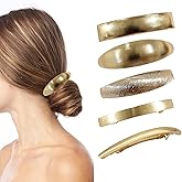 Metal Retro Large Barrette Pack of 5 Style Women Hair Clips Decorative Snap Clips Accessories for Vintage Women,Simple Elegant French Oval Minimalist Barrettes for Medium and Thick Hair(Gold)