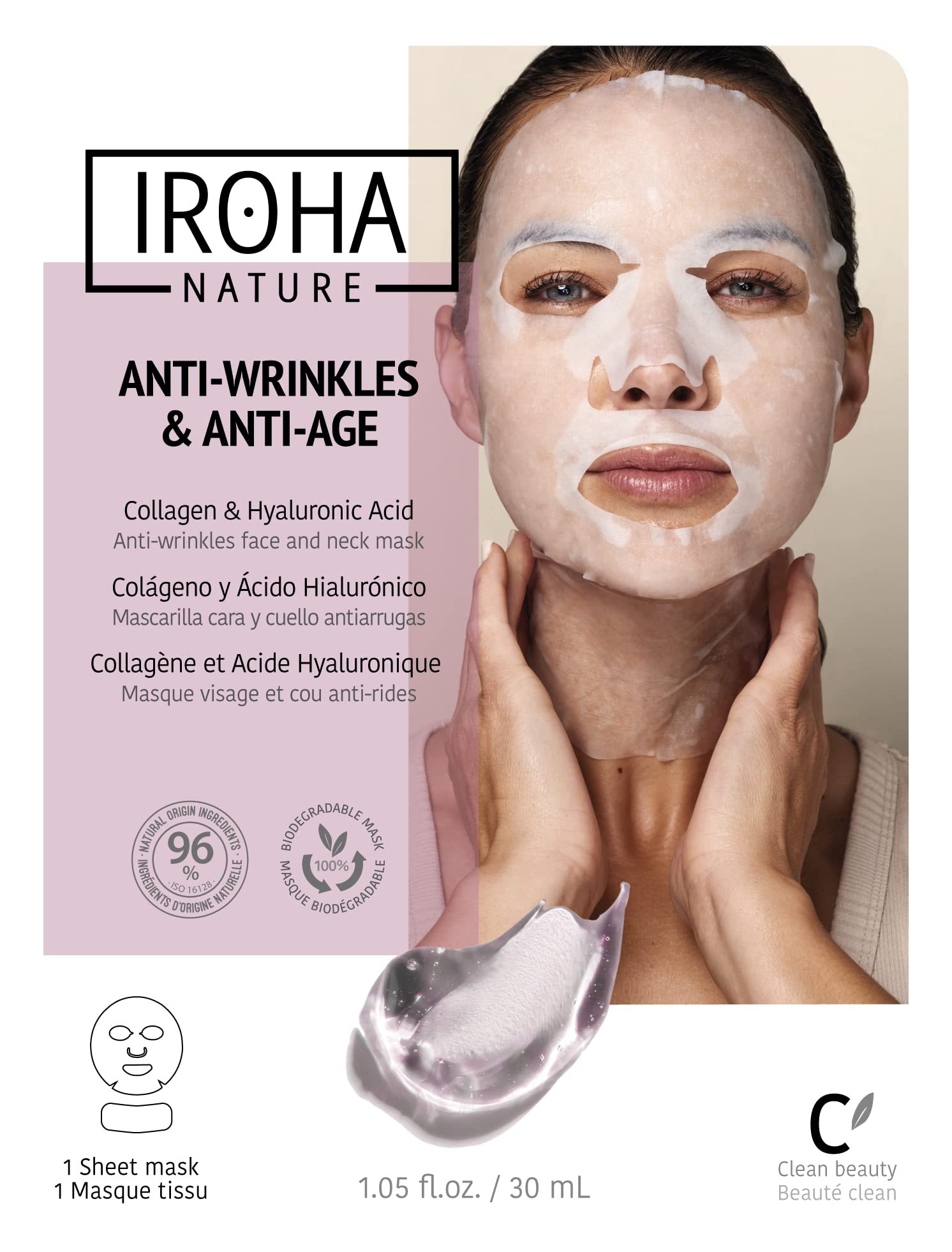 Iroha Nature face and neck tissu mask Cotton with collagen, 1 unit 8436036431549