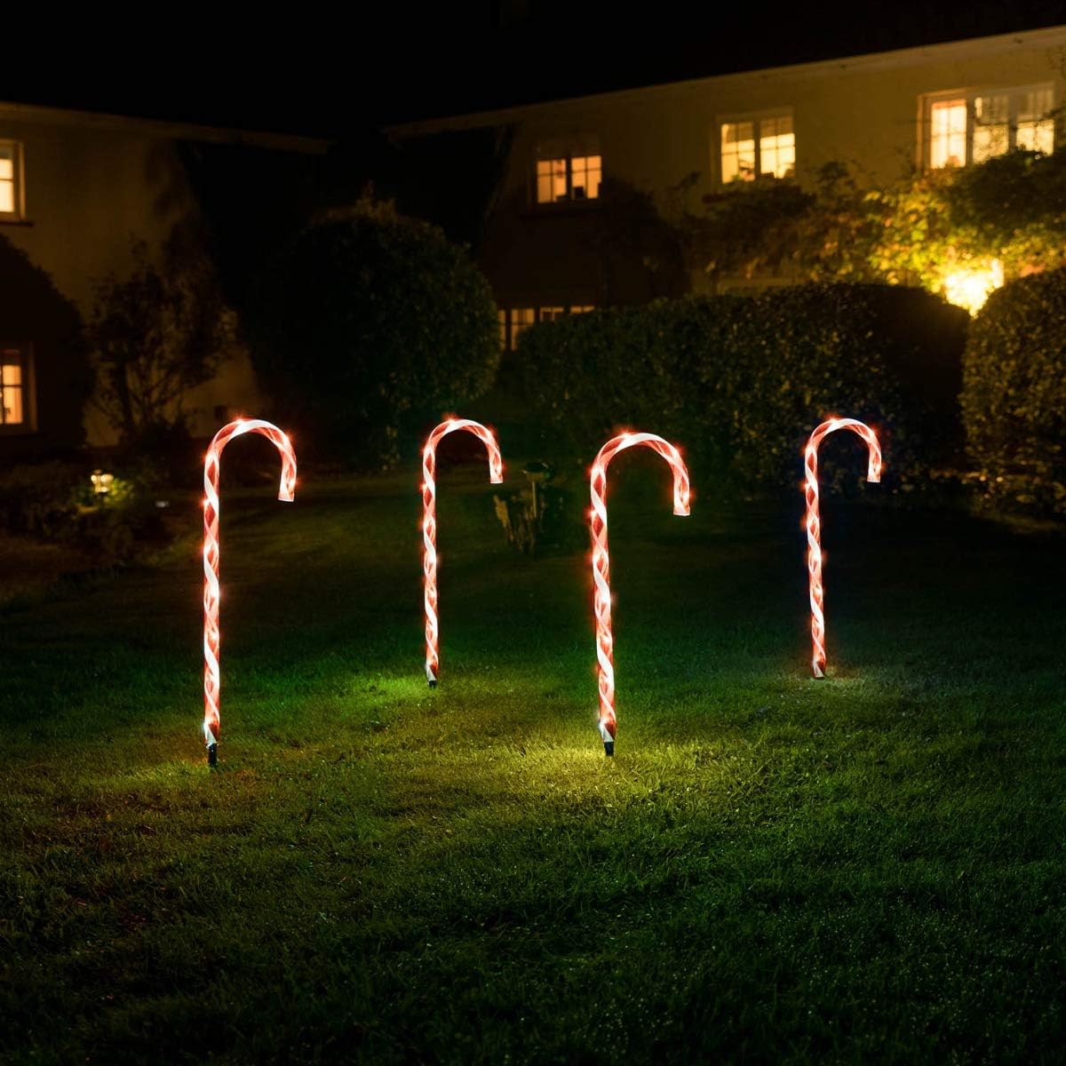CHRISTOW Christmas Candy Cane LED Lights 4 Pack, Pathway Outdoor Garden