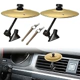 2 Pack Car Cymbal Air Vent, Mini Car Drum Set with Stick, Fun Musical Car Accessory for Drummers & Music Lovers, Durable Cymbal for Car Vent, Fits Most Vehicles (Gold)