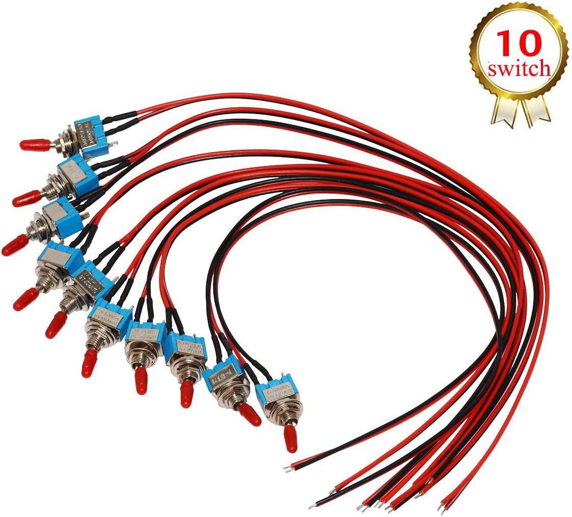 DONJON Toggle Switch,ON/Off SPST with Pre-soldered Wires,3v/5v/12v/24v/72v/110v/220v/240v/ Mini Toggle Switches for car,Truck, Light,Test Machine,Industrial Equipment.3 Pins 2 Positions (10pcs+Wire)