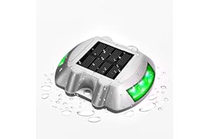 JIGUOOR Solar Deck Lights LED Driveway Lights Solar Powered Dock Light Outdoor IP68 Waterproof Road Markers for Step Sidewalk Stair Boat Garden Ground Pathway Yard (Green, 1 Pack)