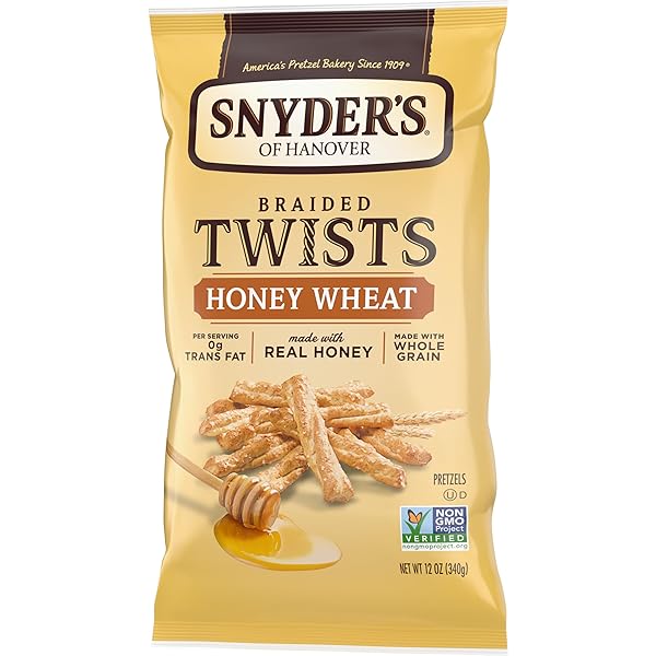 SNYDER’S OF HANOVER PRETZELS, BRAIDED PRETZEL TWISTS HONEY WHEAT, 12 OZ