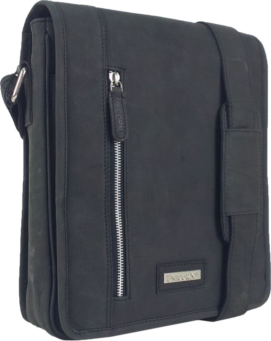 UNICORN Genuine Leather Black ipad, Ebook or Tablets Messenger Bag #5k