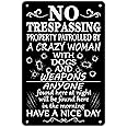 Funny No Trespassing Signs Private Property No Soliciting Yard Sign Beware Of Dog Warning Metal Tin Signs For House Door Home Protected Sign 8'' X 12''
