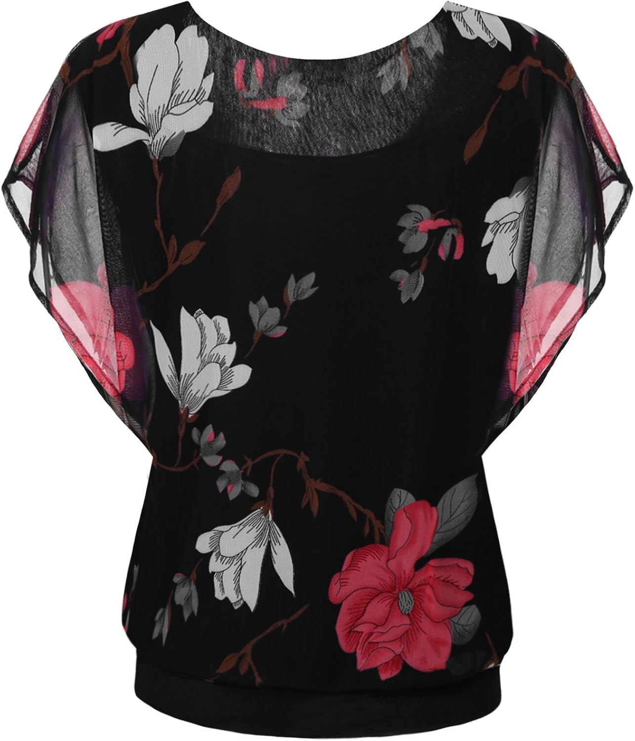 Zeagoo Women's Chiffon Loose Lace Batwing Short Flutter Sleeve Blouse Tops at  Women’s Clothing store