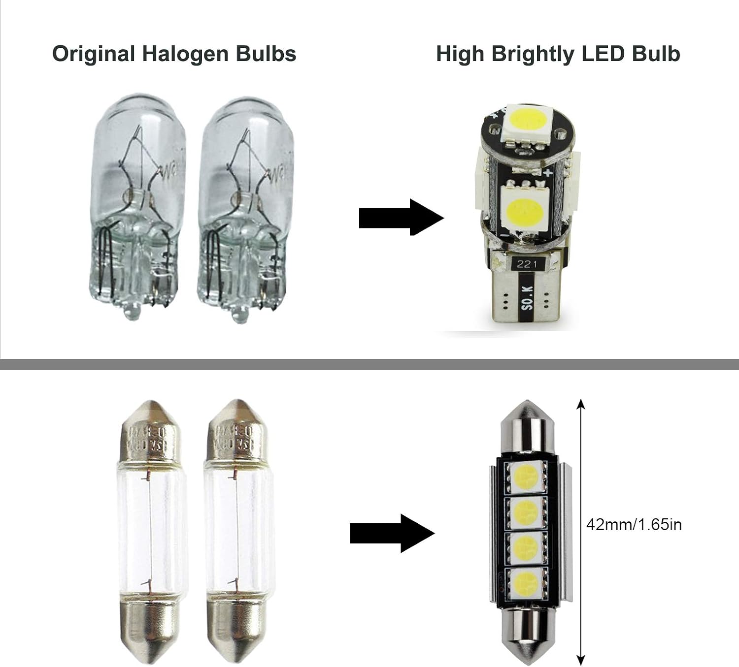 Justech Can-bus Error Free LED SMD Bulbs Kit Set Spare Parts for Car Interior Dome Map Door Courtesy License Plate Lights Festoon C5W T10 168 194 2825 Xenon-White - Image 4