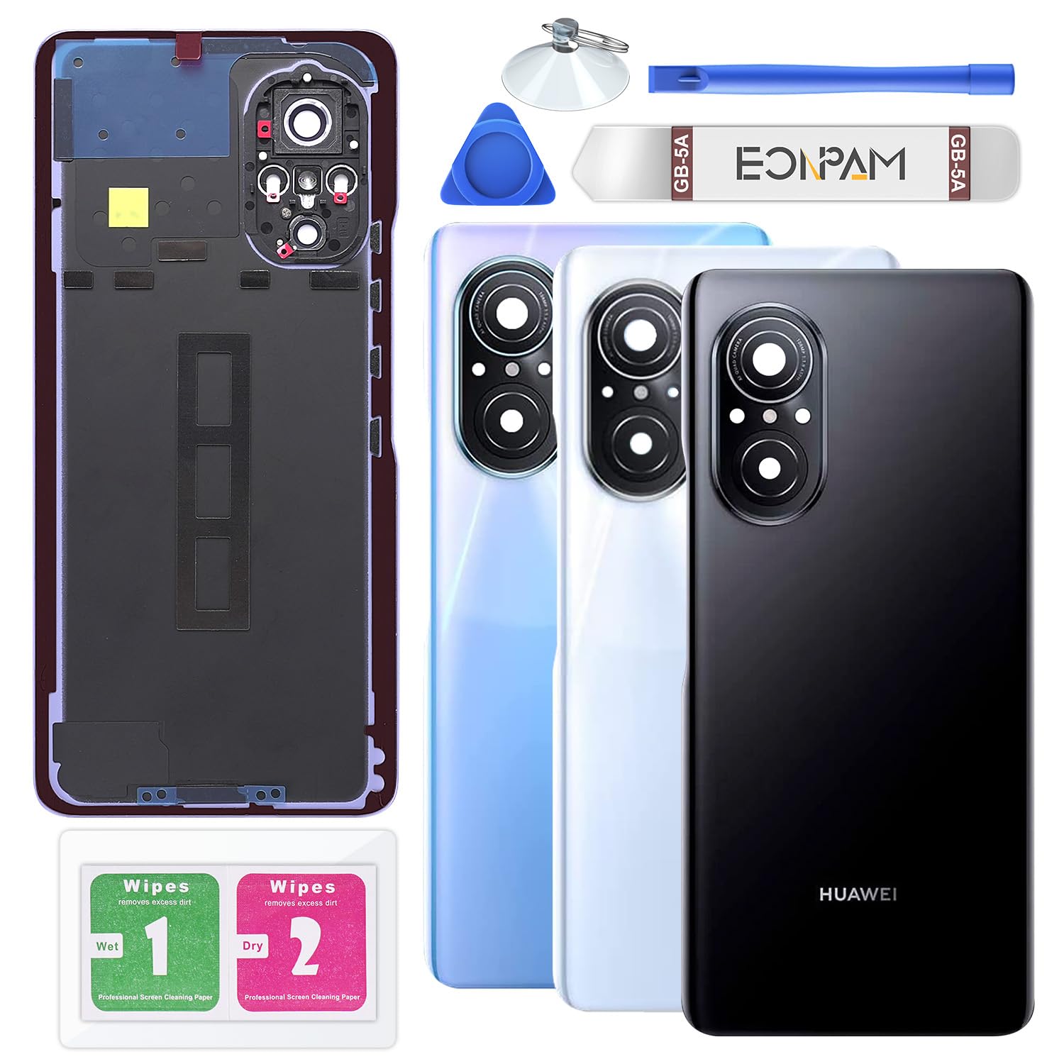 Eonpam Back Cover Glass for Huawei Nova 9 SE Rear Glass Replacement with Camera Lens + Repair Kit Genuine Rear Housing (Midnight Black)