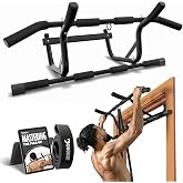 DMoose Fitness Pull Up Bar for Doorway - No Screwing or Slipping, Hanging Pullup &amp; Chin Up Bar for Door Frame - Multi Grips for Strength Training with Installation Guide