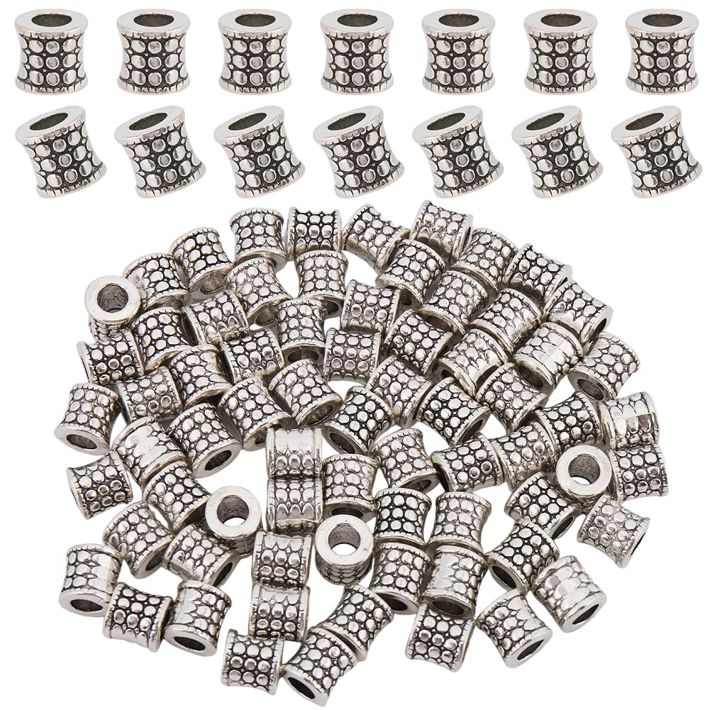 SOFPLATE 1 Box 80Pcs 8mm Tibetan Spacer Beads Silver Large Hole Column Bead Bulk Antique Alloy Metal Carved European Tube Loose Charm Beads for jewellery Making Necklace Bracelet Beading DIY Crafts