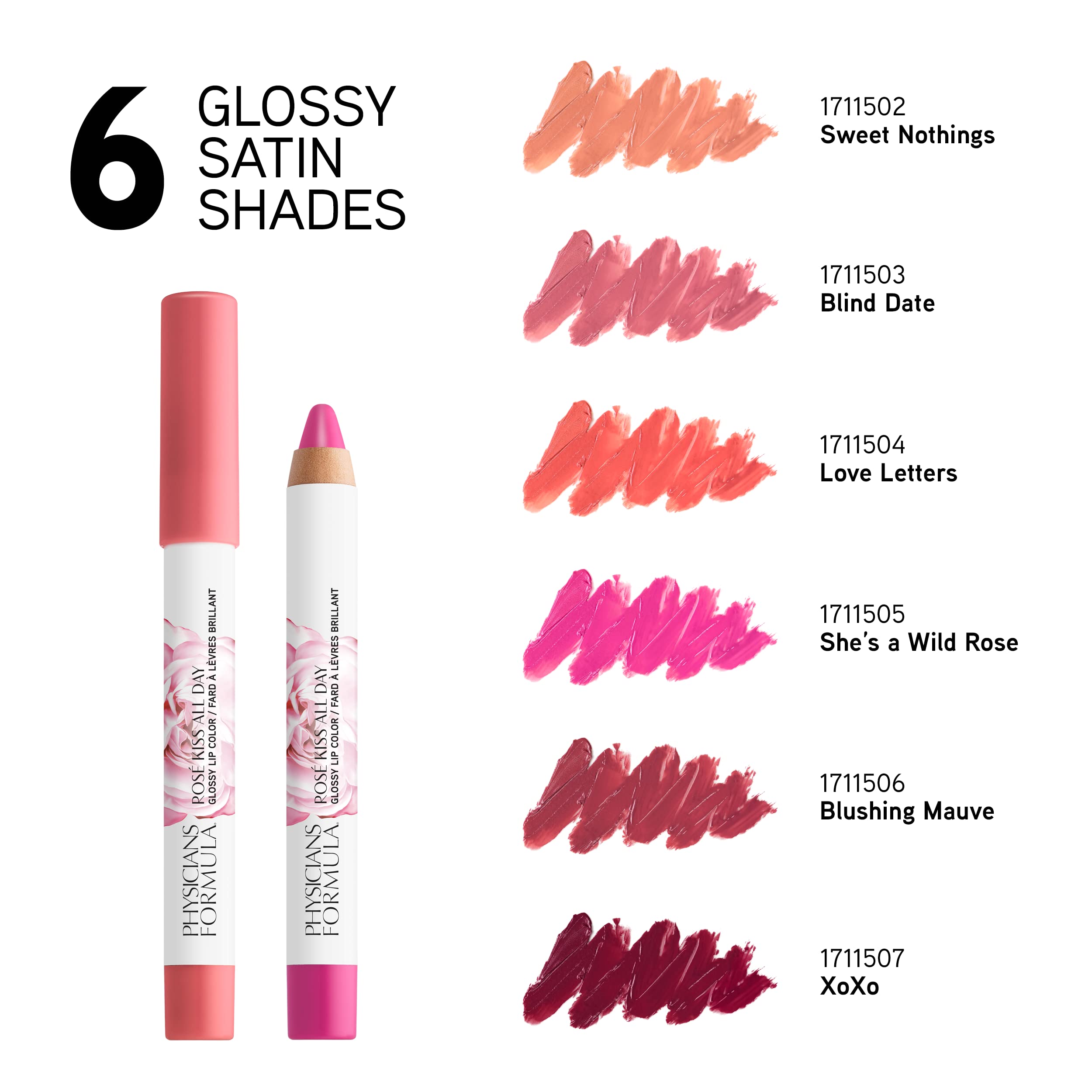 Physicians Formula Rosé Kiss All Day Glossy Lipstick Lip Color Makeup, Red Blush Blushing Mauve | Dermatologist Tested, Clinicially Tested