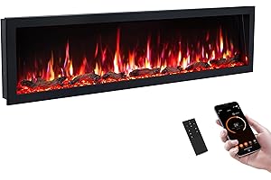 PuraFlame Bernice 72 Inch Smart Linear Electric Fireplace - Clean Hidden Vent Design, Flame with 9 Colors, Recessed in-Wall or Wall-Mount or Free Standing, Compatible with Alexa and Google Assistant