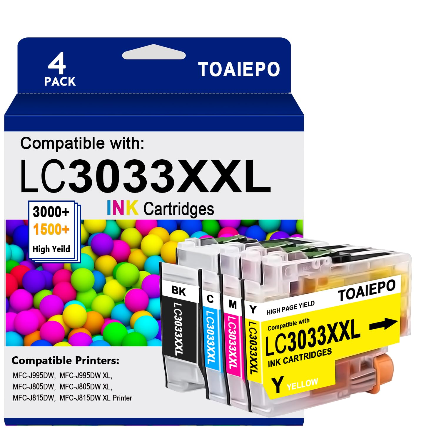 Photo 1 of TOAIEPO LC3033XXL Ink Cartridges Replacement for Brother LC3033 bk/c/m/y Ink Cartridge Compatible with Brother MFC-J995DW MFC-J805DW MFC-J815DW Printer, 4 Packs
