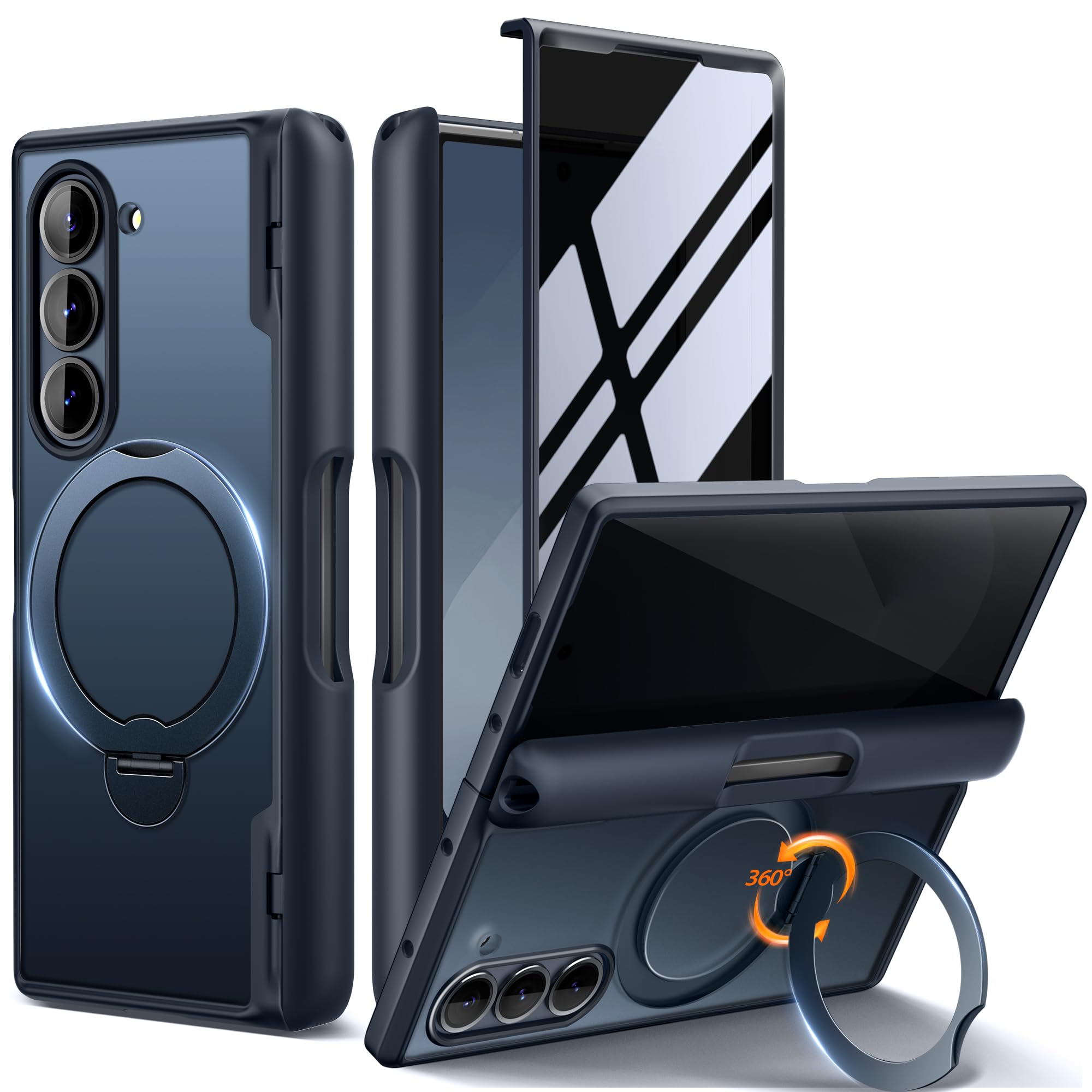 Photo 1 of MOBOSI Upgraded 360° Spin Ring Stand for Z Fold 7 Case with Privacy Screen Protector, Compatible with Magsafe, 18FT MIL-Grade Protection, Magnetic Shockproof Case for Samsung Galaxy Z Fold7, Black