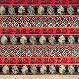 Bohemian Stretch ITY Jersey Knit Ganges Green/Yellow/Red Fabric