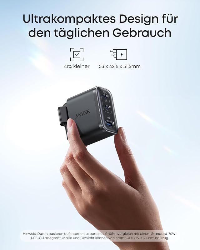 Nano 70W USB C Ladegerät, Laptop Ladegerät, 3-Port-Netzteil