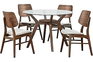 NEW CLASSIC HOME FURNISHINGS New Classic Furniture Oscar 5-Piece Wood Round Glass Table Dining Set in Natural