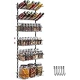 X-cosrack Spice Rack Wall Mount 6-Tier with Hooks, Space-Saving Spice Organizer for Spice Jars and Seasonings, Height-Adjustable Hanging Spice Shelf Storage for Kitchen Pantry Cabinet Door, Black