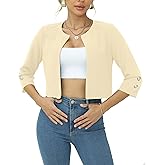 CAENP 3/4 Sleeve Ladies Cardigan to wear Over Dress Open Front Knit Cropped Bolero Shrug Cardigan Sweater for Women S-XXL
