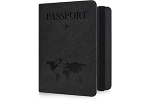 YAVIV Passport Holder for Women and Men, Premium Leather Travel Passport Wallet RFID Blocking Passport Cover, World Map-Black
