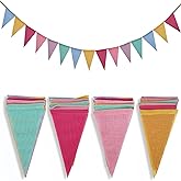 luvilly12 Pack Pennant Banner Flags, Imitated Linen Bunting Banner Multicolor Fabric Triangle, Pennant Flags,Decorative Flag for Party Decoration/Festival Events