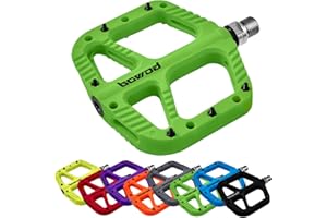 BOWOD MTB Pedals Flat Mountain Bike Pedals Adult, Light and Wide Nylon Composite Bicycle Platform Pedal w Grippy Pins, 9/16" Cr-Mo Spindle 2 Bearings, Clipless Pedals for BMX Gravel Road E.Bike 9/16"