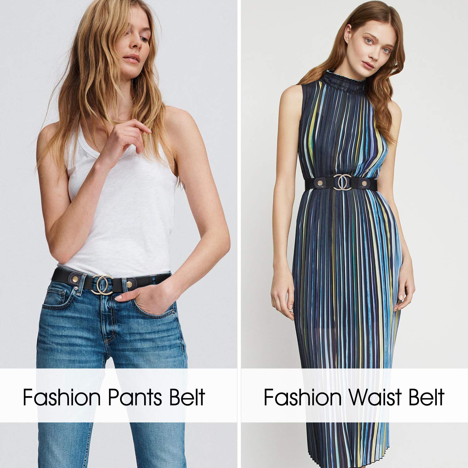 No Buckle Stretch Belt for Women Buckle Free Cloth Belt with Double O Ring Buckle