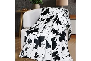 KIVEE Cute Cow Print Blanket Soft Warm Throw Blanket Fleece Flannel Fuzzy Lightweight Travel Blankets Cozy All-Season Black Cow Blankets and Throws for Daughter Adults Students Teen 50x60 inch