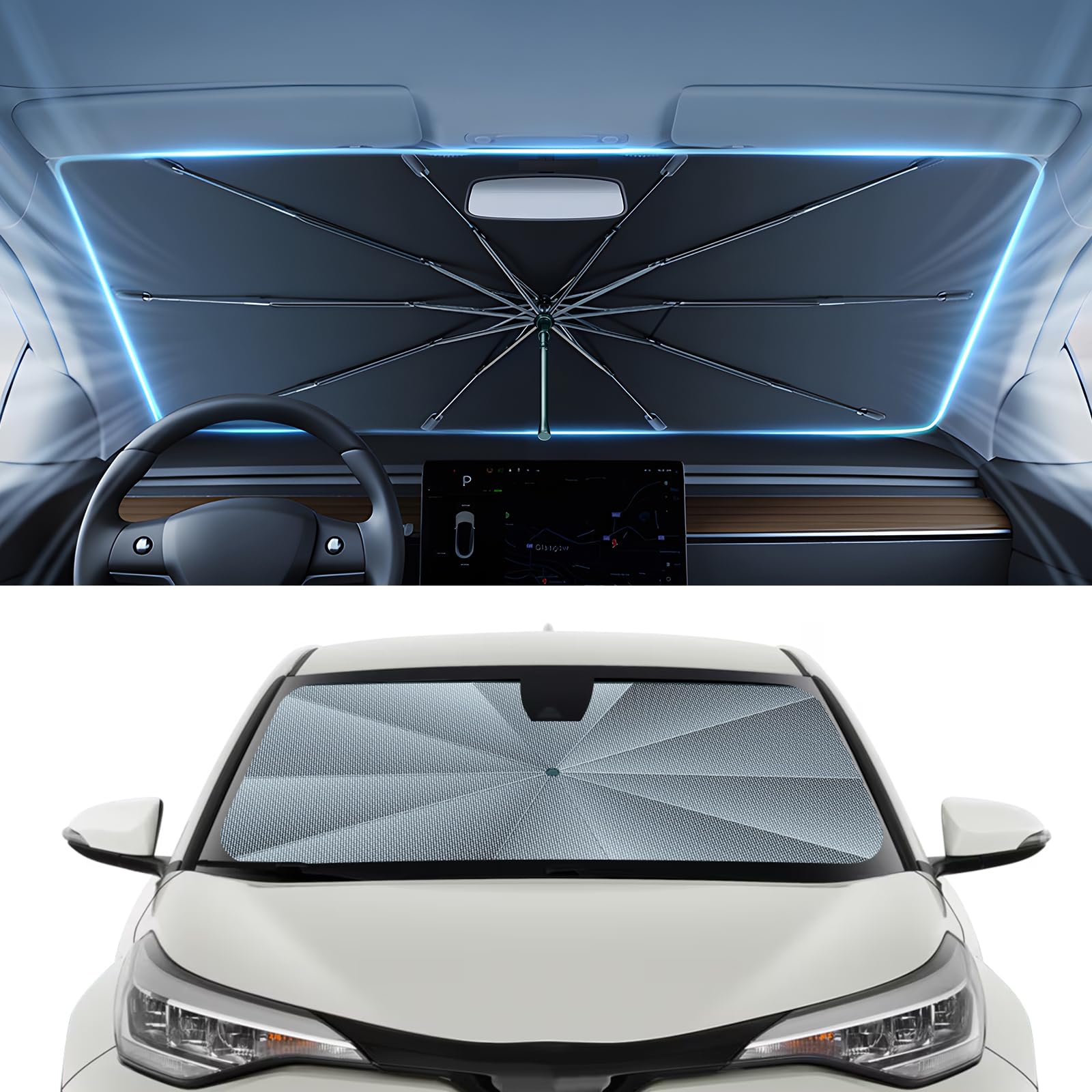 Photo 1 of Autorder Windshield Sun Shade Umbrella for 2018-2023 Toyota C-HR CHR Accessories,Upgraded Ice Crystal Material,Easy Setup Umbrella Sunshade for Car Windshield,100% Sun Blocking