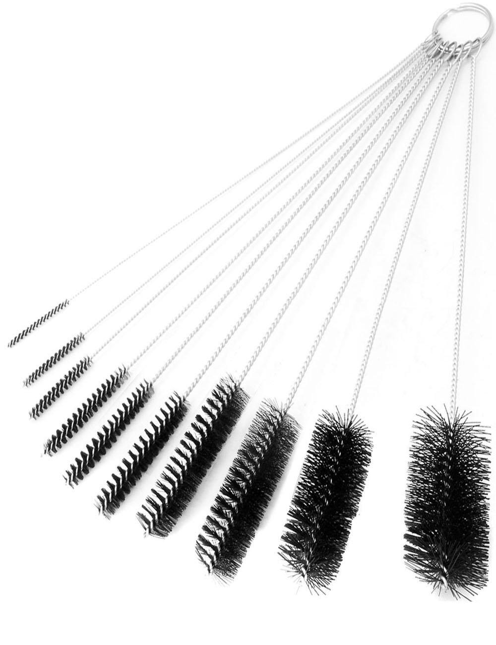 Bottle Cleaning Brush Set | for Drinking Straws, Black, EU hometools. Expandable Hose Gun Sprayer, Model Building | 25 2 mm Short Brush Head | Pack of 10