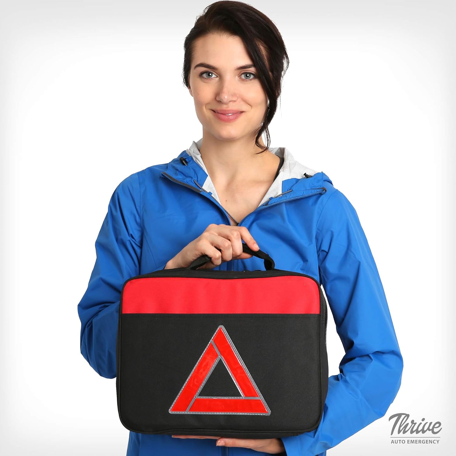 Thrive Roadside Assistance Auto Emergency Kit + Car First Aid Kit – Square Bag - Contains Jumper Cables, Tools, Reflective Safety Triangle & More Perfect Winter Accessory for Your Car, Truck, Camper: Automotive