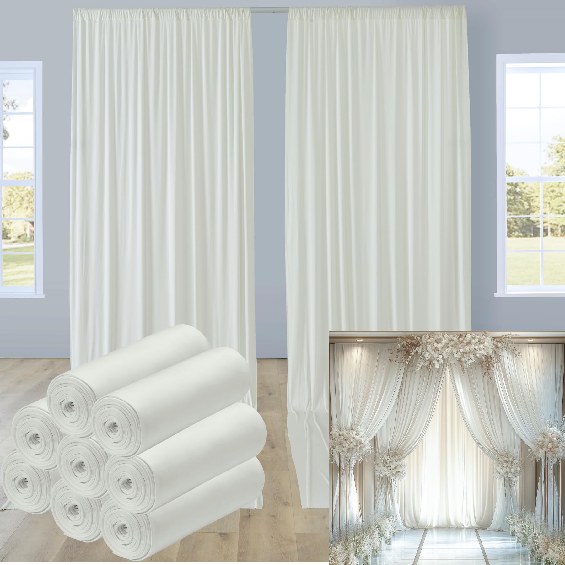 Photo 1 of 40ftx12ft Ivory Backdrop Curtains for Wedding-Wrinkle Free Backdrops Curtain Drapes Fabric Decorations Photo Back Drop Cloth for Baby Shower Photography Stage Reception 8Panels 12ft(H) x 5ft(W)