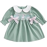 Toddler Baby Girl Outfit Goose Embroidery Peter Pan Collar Long Sleeve Smocked Party Dress Infant Fall Winter Clothes