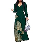 PinkPatty Women's Long Sleeve Maxi Dress Plus Size Casual V Neck Wrap Dress with Pockets&Belt XL